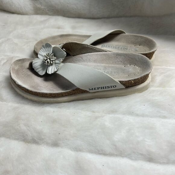 Mephisto Leather off white thong cork wedge sandals with floral accent EUR 38 - Picture 2 of 9